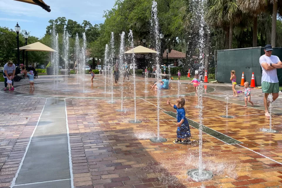 Children playing in a splash pad